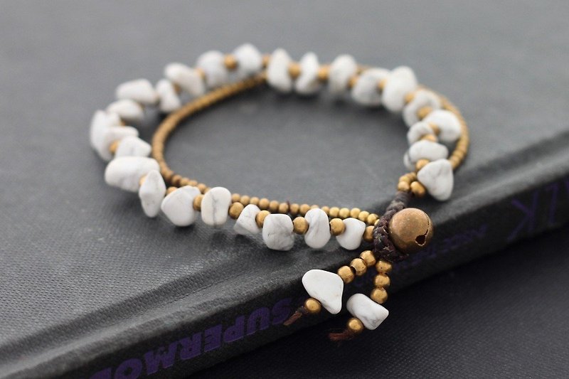 Howlite White Marble Stone Bracelets Brass Woven Beaded Bracelets  - Bracelets - Stone White