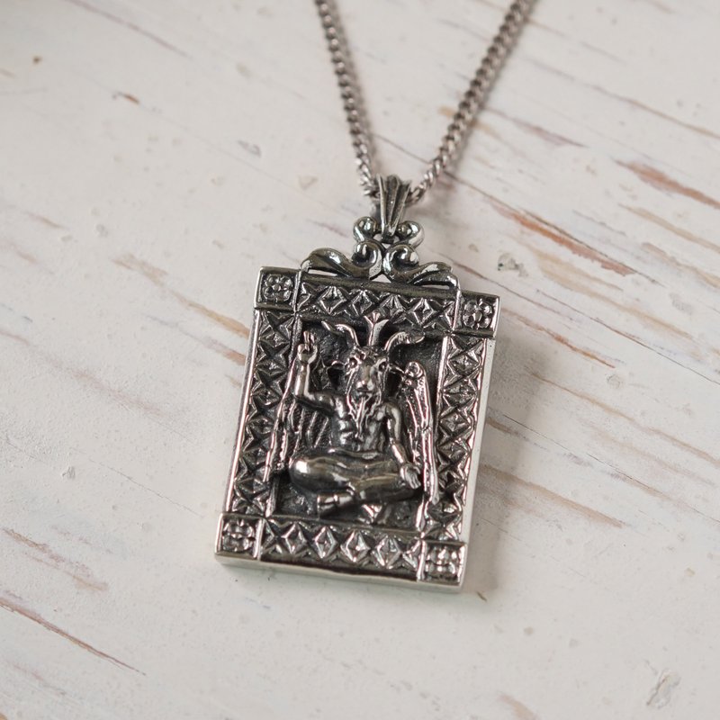 Baphomet 男士吊坠项链由 925 纯银 925 撒旦五角星制成 - 項鍊 - 純銀 銀色
