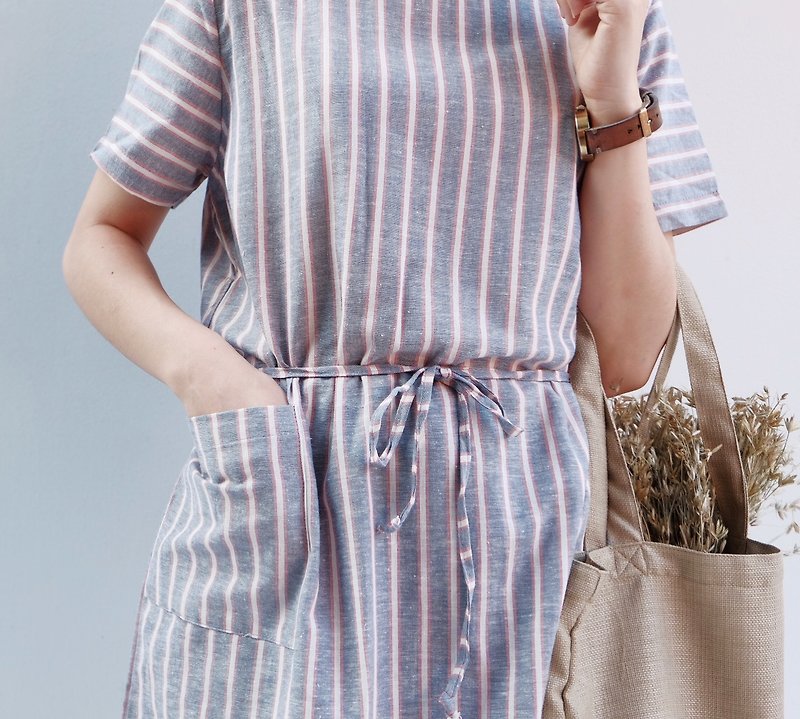 Summer Dress : grey - 連身裙 - 棉．麻 紅色