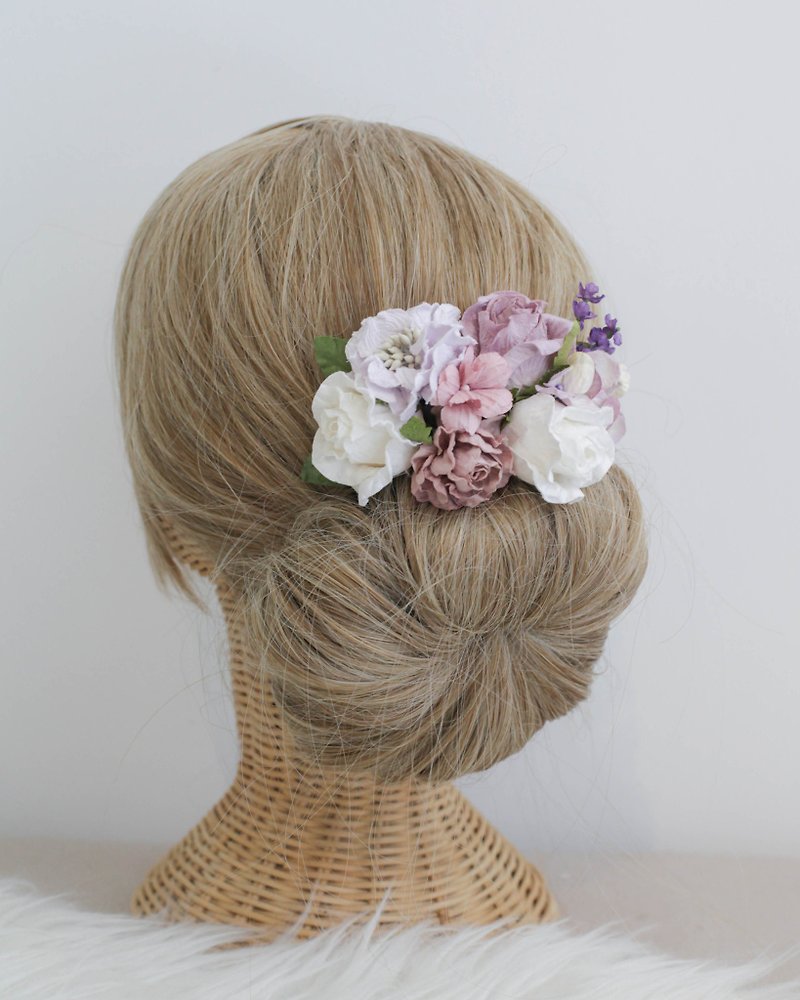 MAUVE MALIBU Flower Hair Comb Handmade Paper Flowers - 髮飾 - 紙 粉紅色