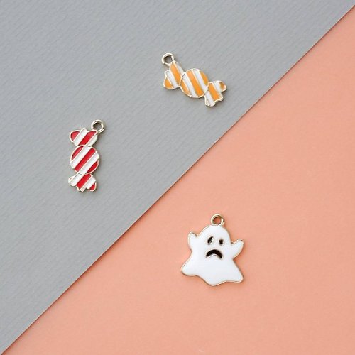 Purrcraft Cute Candy, Ghost Enamel Charm For Bracelet Halloween Character