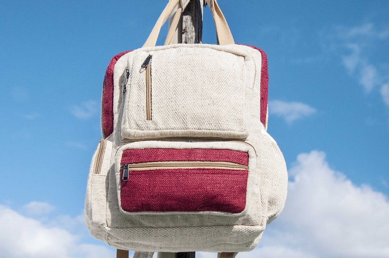 After stitching design cotton Linen backpack / shoulder bag / ethnic mountaineering bags / Computer Backpack - fashion hit the color red - Backpacks - Cotton & Hemp Red