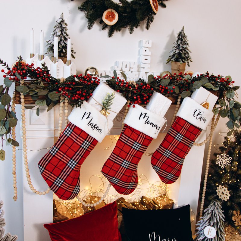 Personalized Family Christmas Stockings,Embroidered Christmas Stocking - อื่นๆ - ลินิน 