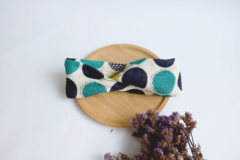 MaryWil Two-tone Suede Hairband - Blue and Green Geometric Dots - Hair Accessories - Cotton & Hemp Multicolor