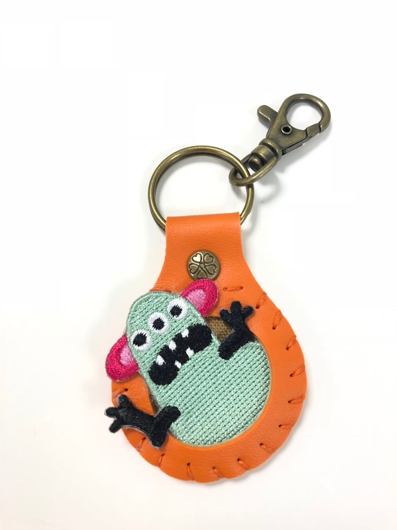 Big belly slides a monkey monkey to play embroidered cloth stickers key ring - Keychains - Other Materials 