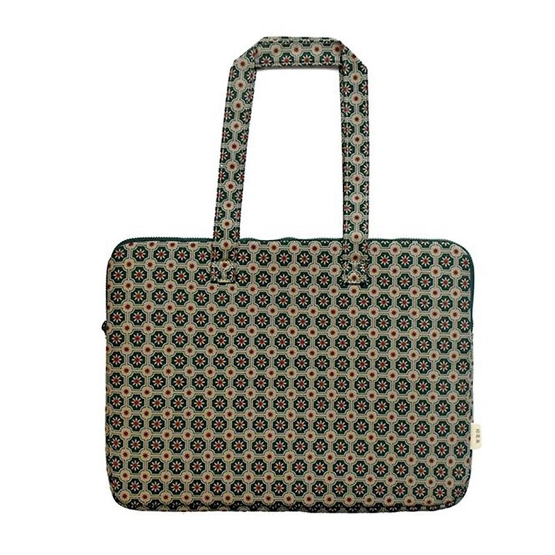 15 inch laptop storage bag / old tile No. 2 / garden gray green - Tablet & Laptop Cases - Cotton & Hemp 