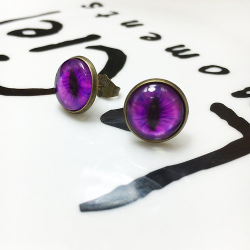 MORI DORI 古銅復古耳環—貓瞳印象—迷濛紫貓眼 /另提供改夾式