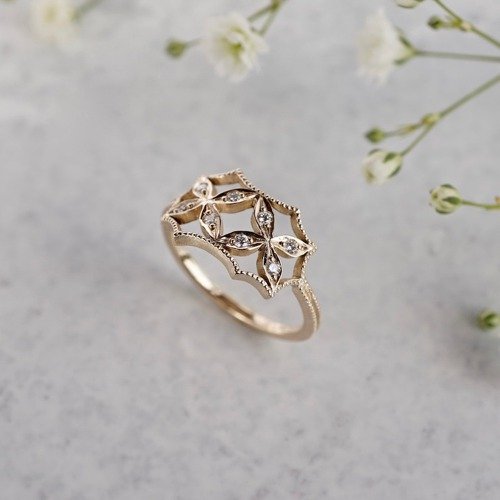 K18 4 petal flower ring2 R070K18YG - 設計館ateliersimo 戒指- Pinkoi