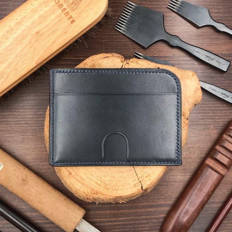 【Card Holder】Navy Tochigi | Mini Wallet | Handmade Leather in Hong Kong - Card Holders & Cases - Genuine Leather Blue