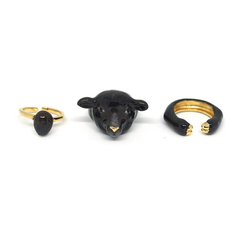 3ピースの羊の指輪、黒 - リング - 金属 ブラック