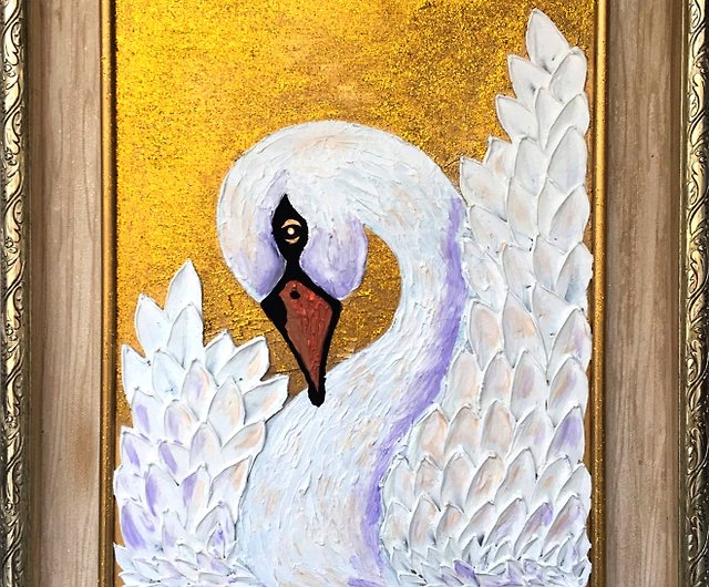 白鳥の絵t鳥のオリジナルアートインパストウォールアート動物の絵 ...