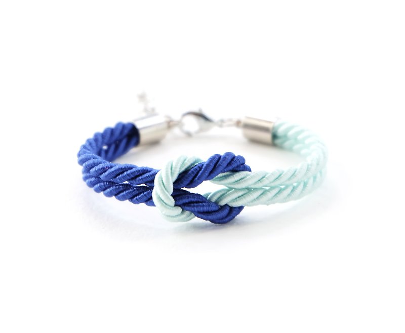 Admiral blue / Light mint knot rope bracelet - 手鍊/手鐲 - 聚酯纖維 藍色