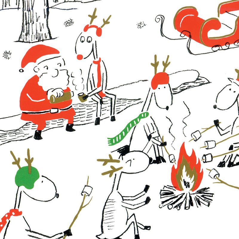 聖誕卡-2021聖誕老人與麋鹿日常聖誕明信片3號-暖暖棉花糖 - 心意卡/卡片 - 紙 金色
