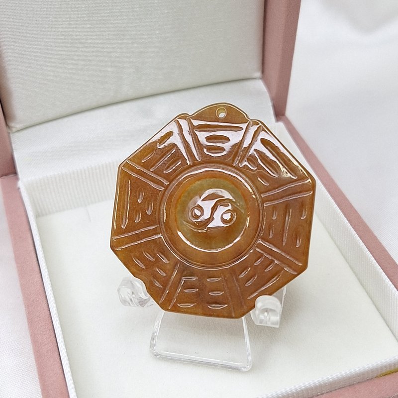 天然加溫紅翡 八卦 吊墜 | 天然緬甸玉A貨翡翠 - 項鍊 - 玉石 