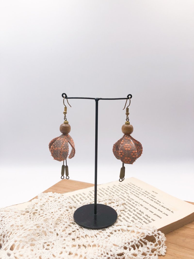 Thai silk earrings - Earrings & Clip-ons - Cotton & Hemp Orange