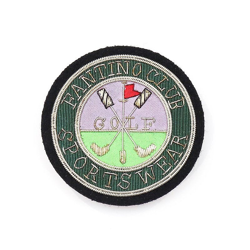Japanese Design Indian Silk Handmade Copper Wire Badge - Golf Round Emblem (Silver) - เข็มกลัด - งานปัก สีเงิน