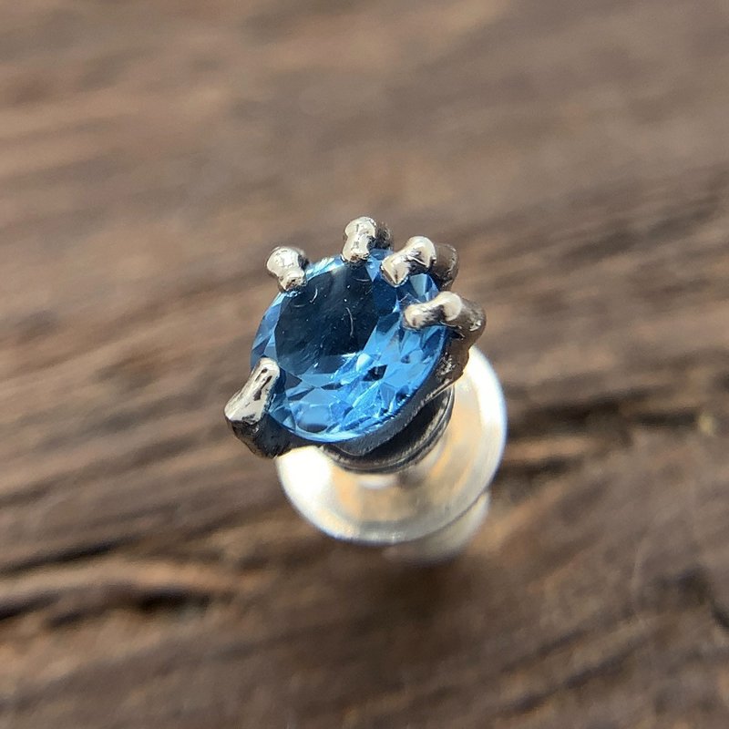 ブルートパーズ/シルバー925 ピアス/片耳用/シンプル/シルバーアクセサリー メンズ/男性プレゼント/pe29 - 耳環/耳夾/耳骨夾 - 銀 銀色