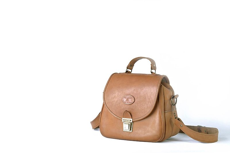 Vintage hand side of the backpack - Handbags & Totes - Genuine Leather Orange