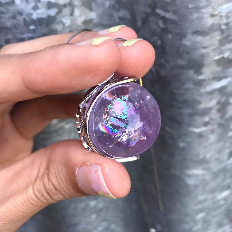 可愛い 天然石 虹 紫水晶 アメジスト 丸玉 925 ネックレス - ネックレス - 宝石 多色
