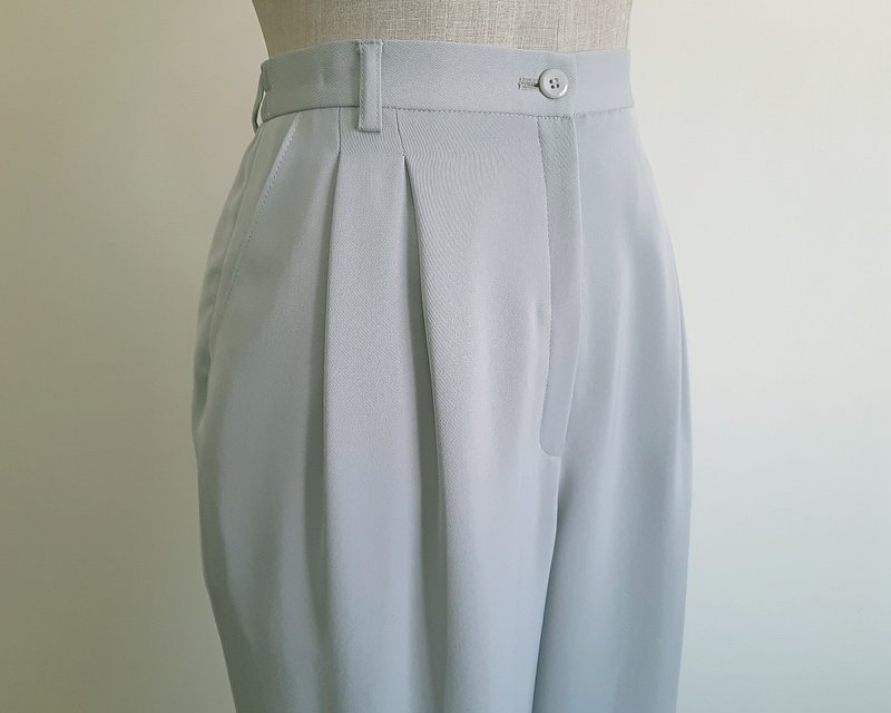 XS Small Vintage Gray Pleated Pants Womens High Waisted Trousers Tapered Pants - 男長褲/休閒褲 - 聚酯纖維 灰色