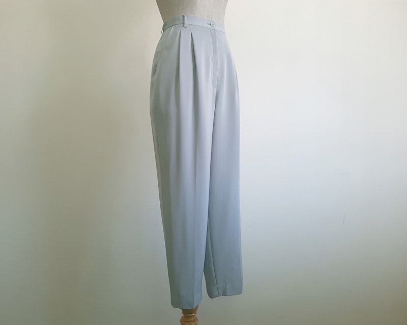 XS Small Vintage Gray Pleated Pants Womens High Waisted Trousers Tapered Pants - 男長褲/休閒褲 - 聚酯纖維 灰色
