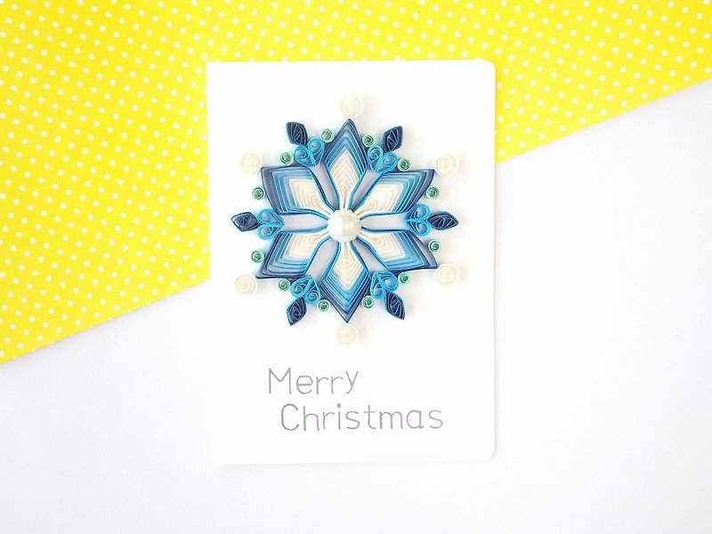 手作りのロール紙カード-スノーフレーククリスマスカード - カード・はがき - 紙 ブルー