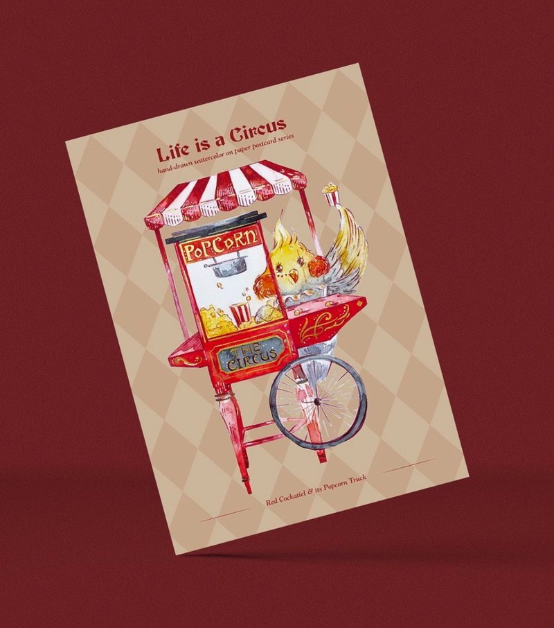 [Circus of Life Series] [Cocktail and Popcorn Cart] Hand-painted watercolor postcard - Cards & Postcards - Paper 