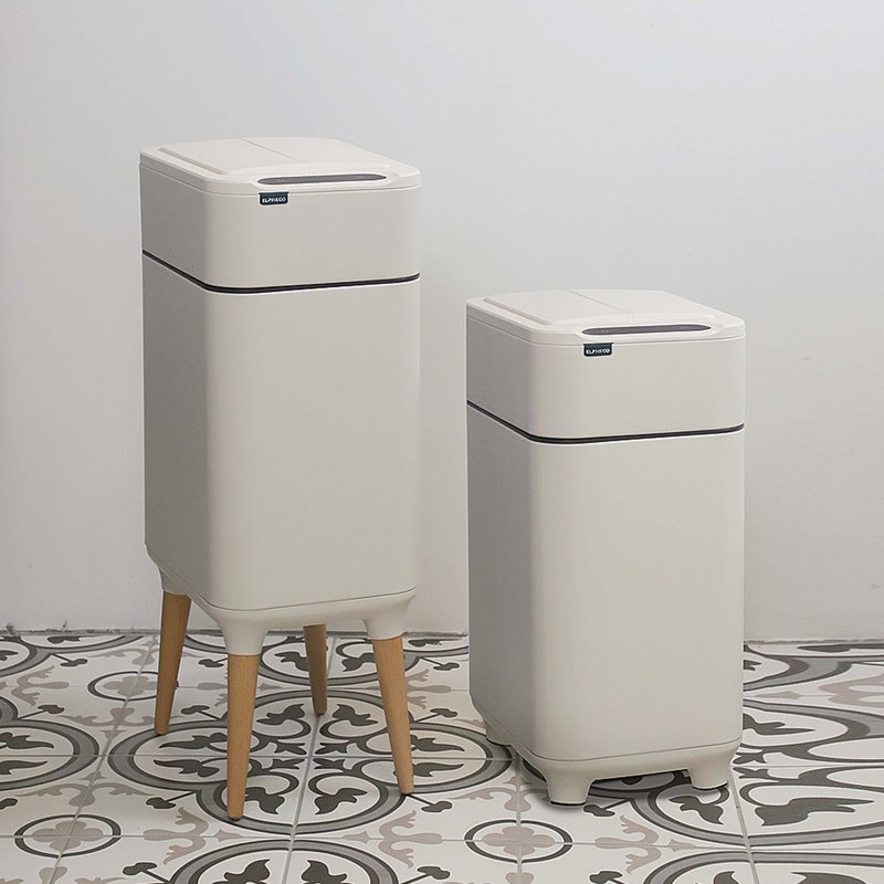 ELPHECO Stainless Steel high-legged double-open deodorizing sensor trash can ELPH9910U white - ถังขยะ - วัสดุอื่นๆ ขาว