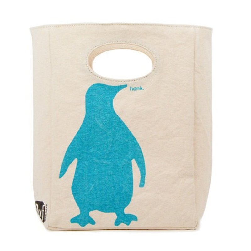 Bag / lunch bag / sports bag Canada fluf organic cotton environmental protection with handbags - penguin shakes - กระเป๋าถือ - ผ้าฝ้าย/ผ้าลินิน สีน้ำเงิน