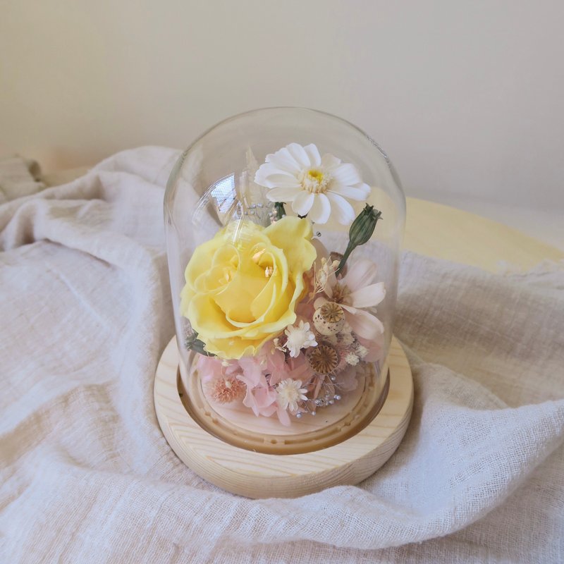 Little Girl Flower World/ Preserved Flower Glass Ball Dried Flower Gift Decoration Preserved Rose - ช่อดอกไม้แห้ง - พืช/ดอกไม้ สีเหลือง