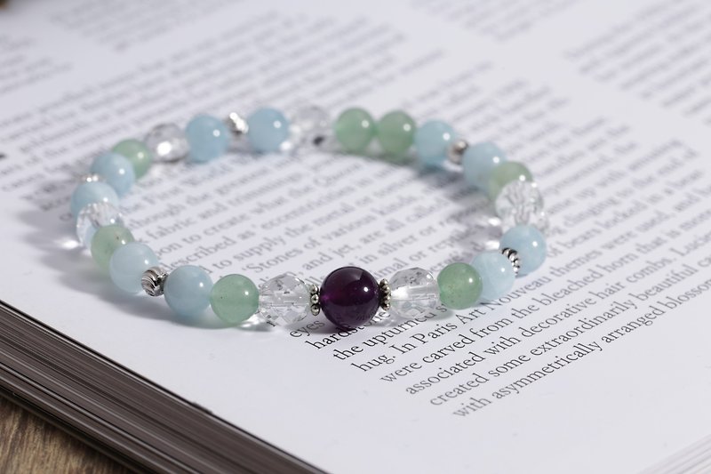 Calm and Meditation Amethyst Aquamarine White Crystal Green Stone Crystal Bracelet - สร้อยข้อมือ - คริสตัล หลากหลายสี