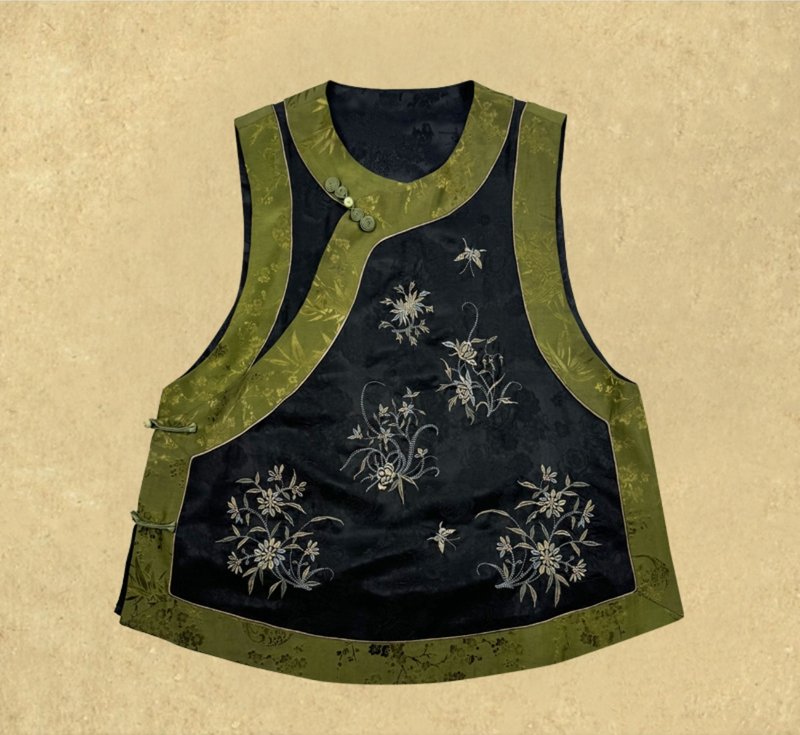 Qiusi New Chinese Retro National Style Xiangyunsha Short Vest - Women's Vests - Silk Black