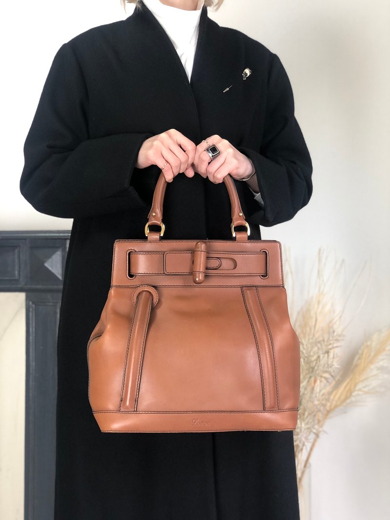 【 日本直送　名牌中古包 】LOEWE ロエベ ハンドバッグ ブラウン ターンロック レザー vintage ヴィンテージ オールド u4bec7 - 手提包/手提袋 - 真皮 咖啡色