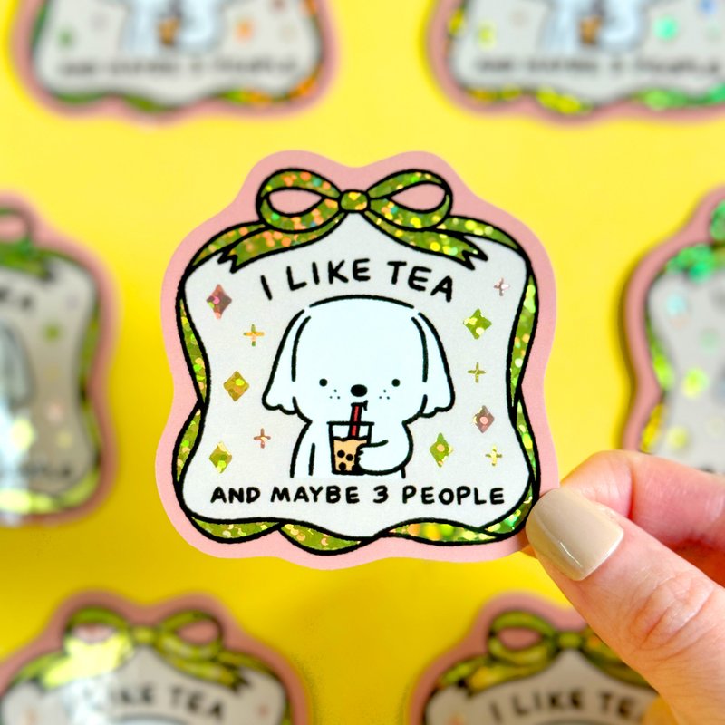 Glitter Sticker - I Like Tea - 貼紙 - 防水材質 