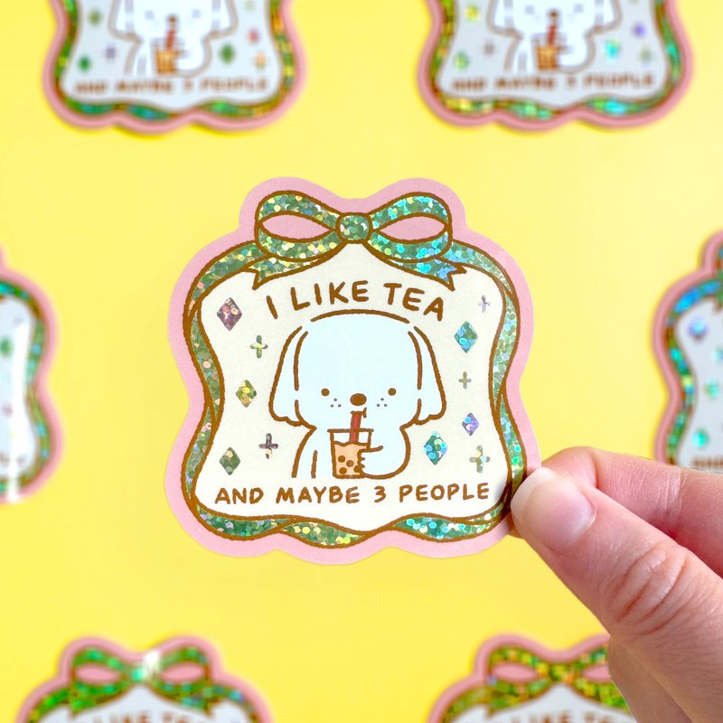 Glitter Sticker - I Like Tea - 貼紙 - 防水材質 
