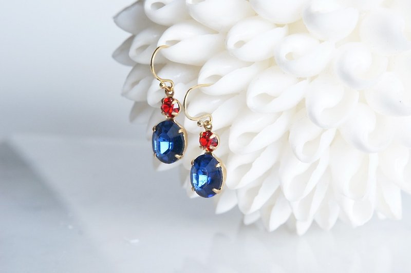 [14KGF] Rock Candy / Sapphire & Siam - Earrings & Clip-ons - Glass Blue
