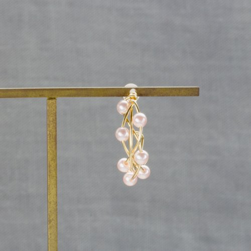 14kgf Cherry Blossom Color Swarovski Pearl Twist Pierce & Necklace