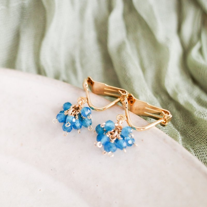 Apatite Flower 14kgf Clip-On - Earrings & Clip-ons - Semi-Precious Stones Blue