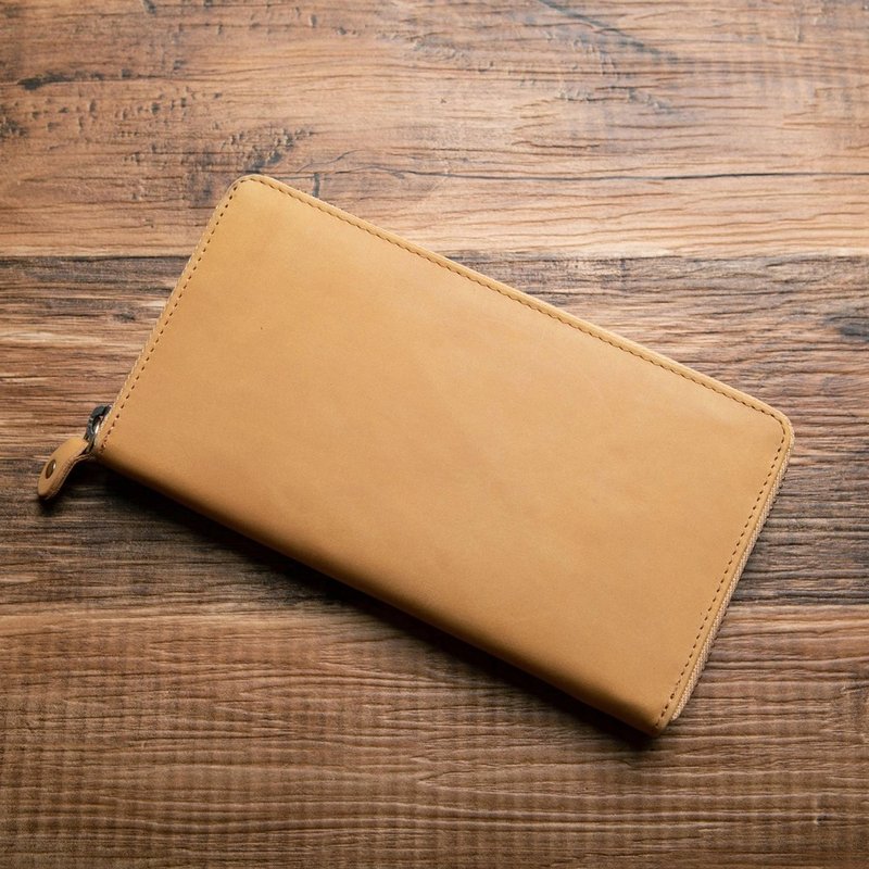 hallelujah All Leather Round Zipper Long Wallet Genuine Leather Men's Women's Name Camel HAW001 - กระเป๋าสตางค์ - หนังแท้ สีส้ม