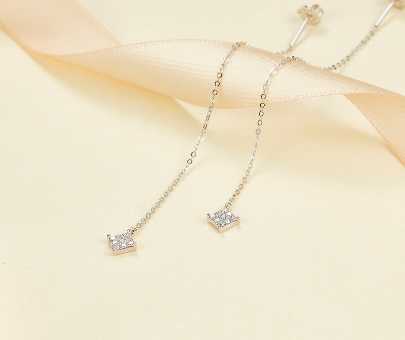 18k White Gold Square Diamond Drop Earring, Fine Jewelry, E013 - Earrings & Clip-ons - Diamond Silver