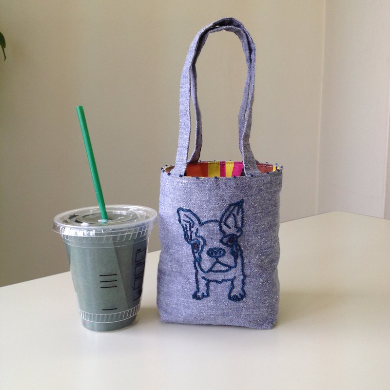 Cafe bag Fureburu Minitoto - กระเป๋าถือ - ผ้าฝ้าย/ผ้าลินิน สีน้ำเงิน