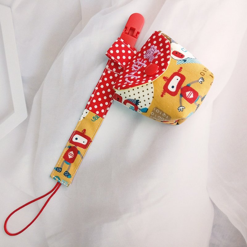 Robot base. Pacifier storage bag / pacifier chain (name can be embroidered) - Baby Bottles & Pacifiers - Cotton & Hemp Orange