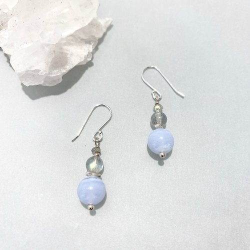 Ops手工飾品設計 Ops Blue Lace Agate Silver earrings-藍紋瑪瑙/銀/拉長石/耳環