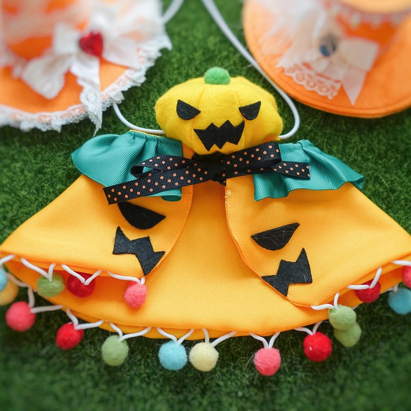 Limited* Halloween Pet Shawl + Hat Set - ชุดสัตว์เลี้ยง - ผ้าฝ้าย/ผ้าลินิน สีส้ม