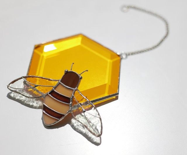 二匹の猫とミツバチと三種の花 ヴィンテージ ステンドグラス キジトラ 蜜蜂 500x0.jpg