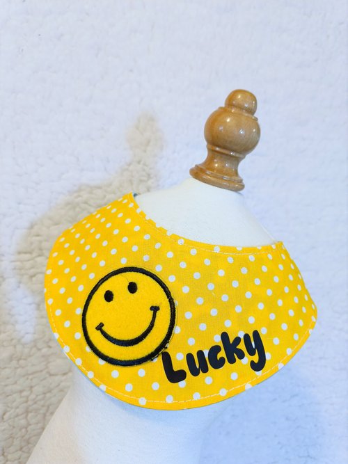 Unique Handmade HK 卡通 哈哈笑 笑臉 smiley face 名字造型頸飾 寵物 貓犬 狗 圍巾
