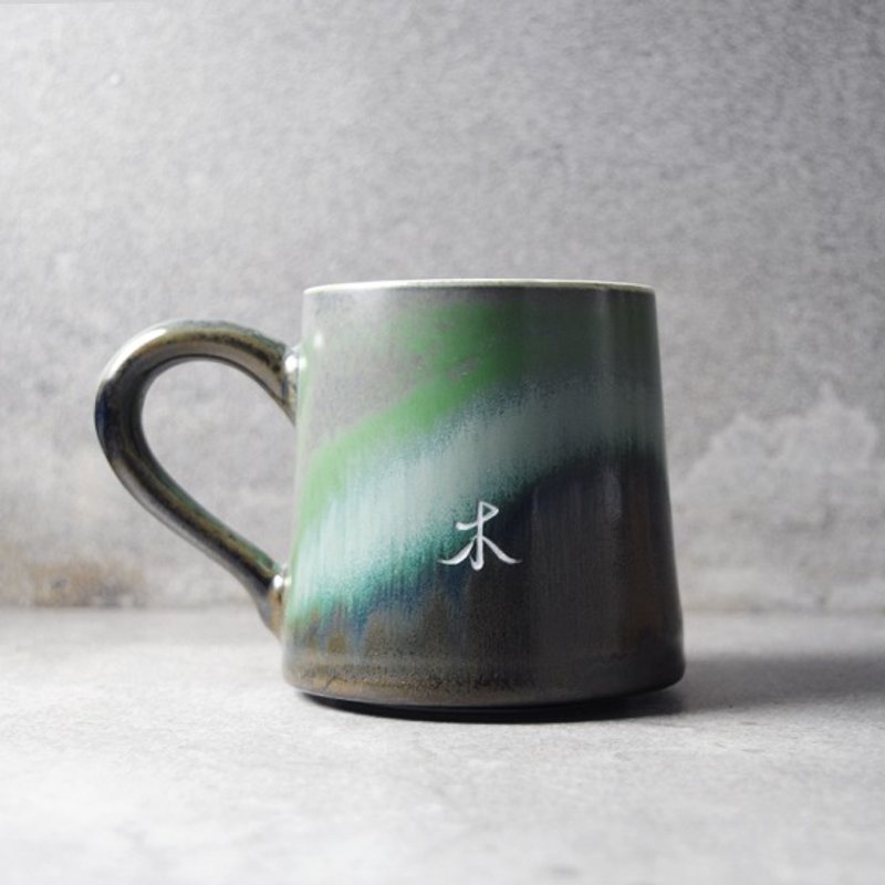 300cc [text] Green handmade ceramic cups cup landscape good mountains and good water temperature kiln modern hand-made hand-glazed ceramic cup mug carving - แก้วมัค/แก้วกาแฟ - แก้ว สีเขียว