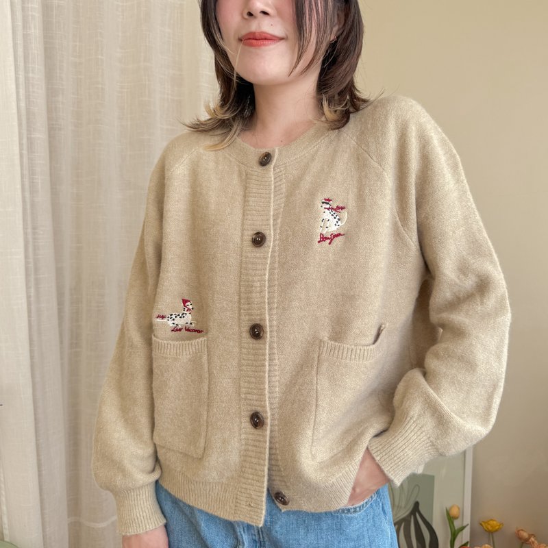 Cardigan with pockets (Milk tea) - Women's Sweaters - Polyester Khaki