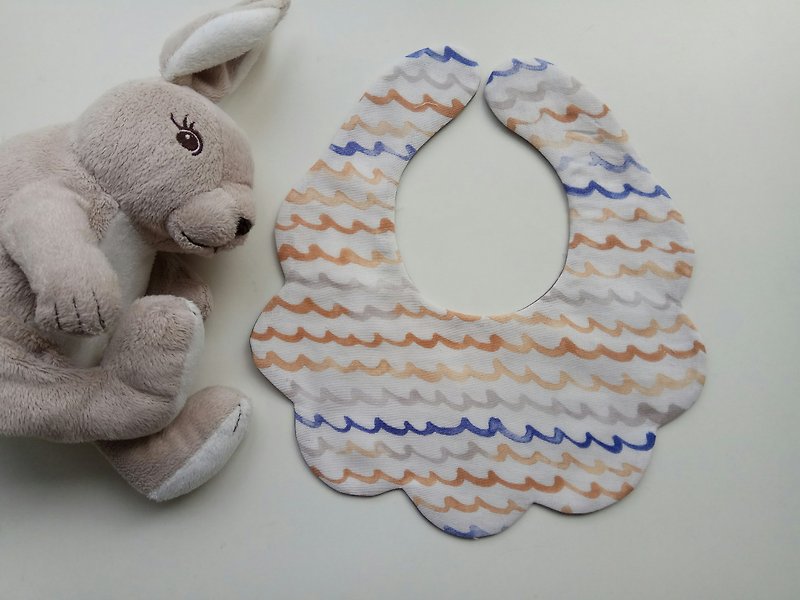 日本綿紗布 塗鴨線  棉紗款雲狀圍兜 嬰兒圍兜 六層紗 八層紗 - 滿月禮物 - 棉．麻 橘色