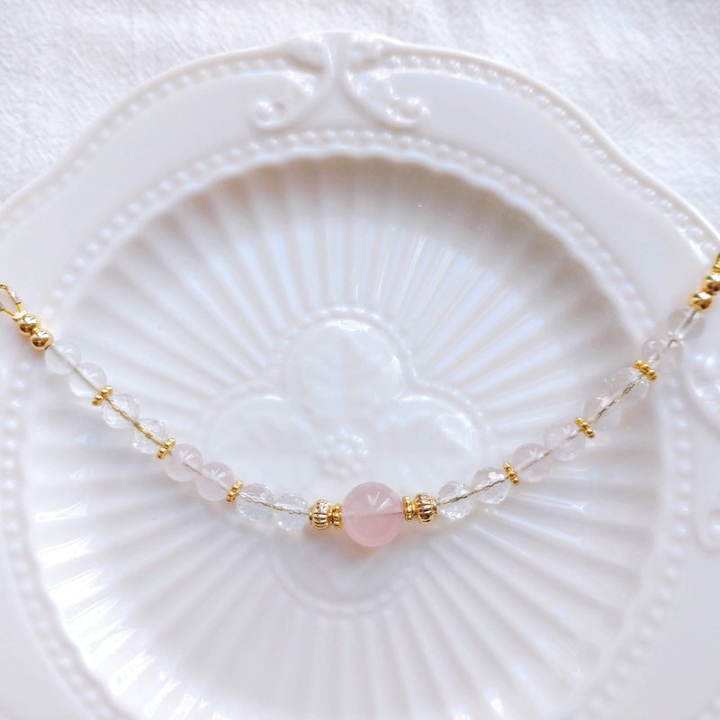 Rose Quartz + Clear Quartz natural crystals stone bracelet - สร้อยข้อมือ - คริสตัล 